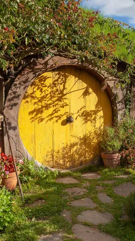 Hobbit house at Hobbiton Movie Set, Matamata, New Zealand