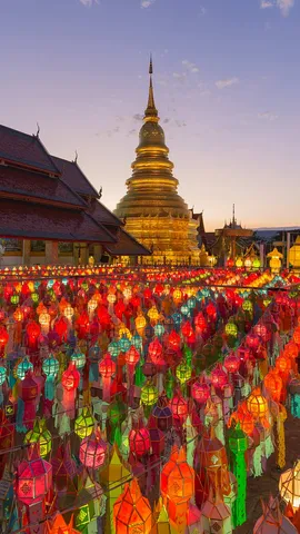 Colourful lanterns at the temple of Wat Phra That Hariphunchai, Lamphun, Thailand