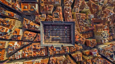 Aerial view of Plaza Mayor, Madrid, Spain