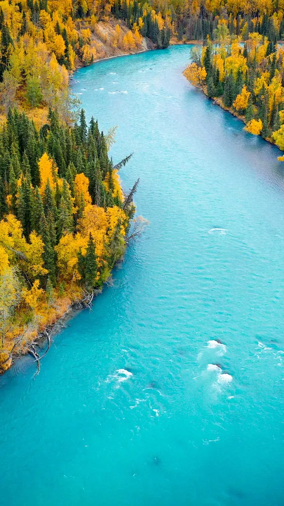 The blue, glacier-fed waters of the Kasilof River, Alaska, United States